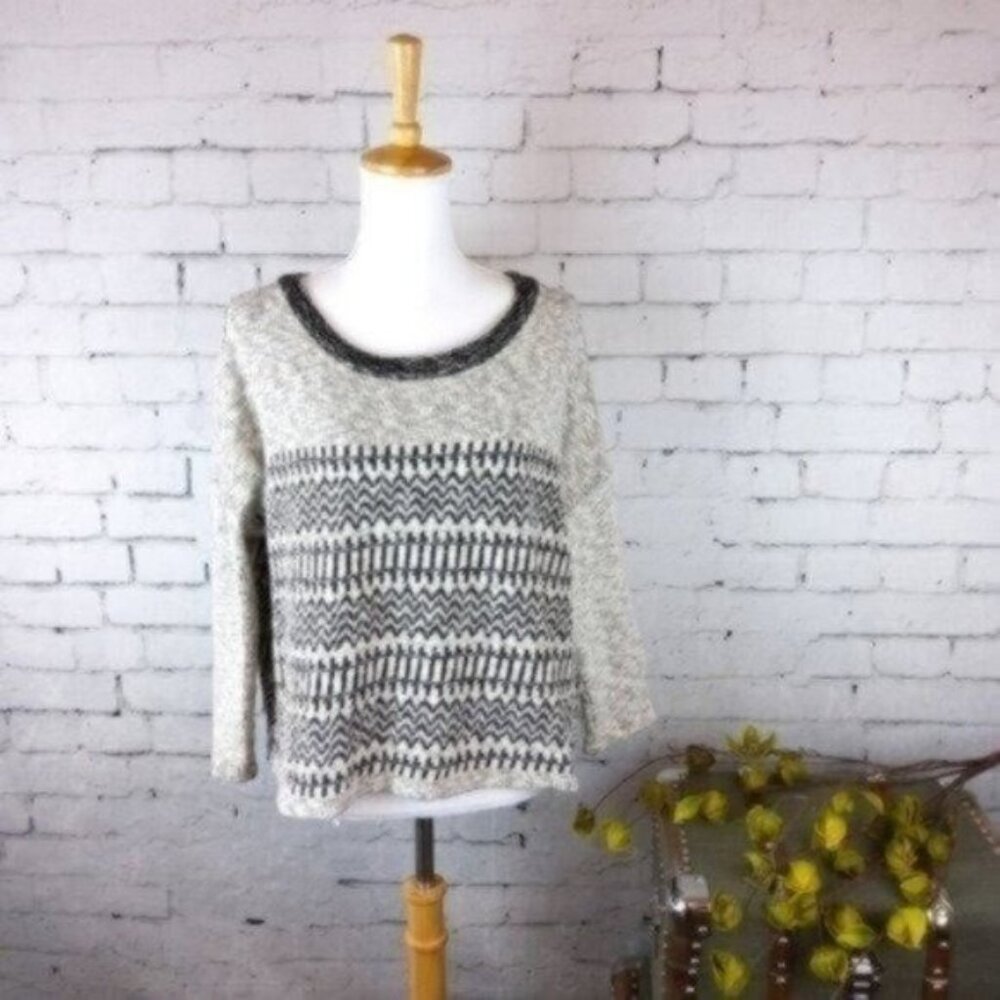 Ecote Scoop Neck Intarsia Sweater Gray Size Medium